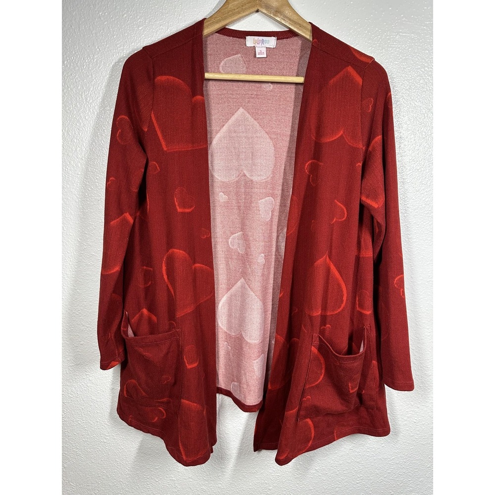 Lularoe Cardigan Womens Small Heart Print Open Front Lightweight Pockets Cozy